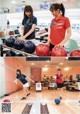 A couple of women playing a game of bowling.